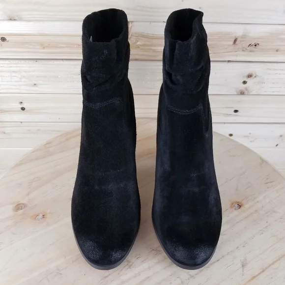 Distressed Western Biker 9 US Black Suede/Leather Slouch Heeled Bootie Boots NEW - Picture 2 of 14